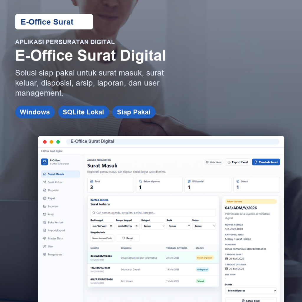 ID TECH E-Office Surat Digital - Aplikasi Manajemen Surat, Disposisi, Arsip, Laporan, dan User Management